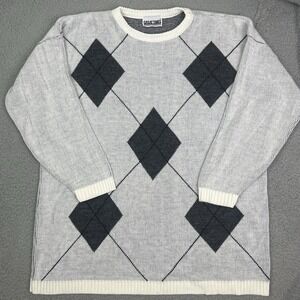 Vintage‎ 90s Great Times Sweater White Gray Black Diamond Geometric Acrylic